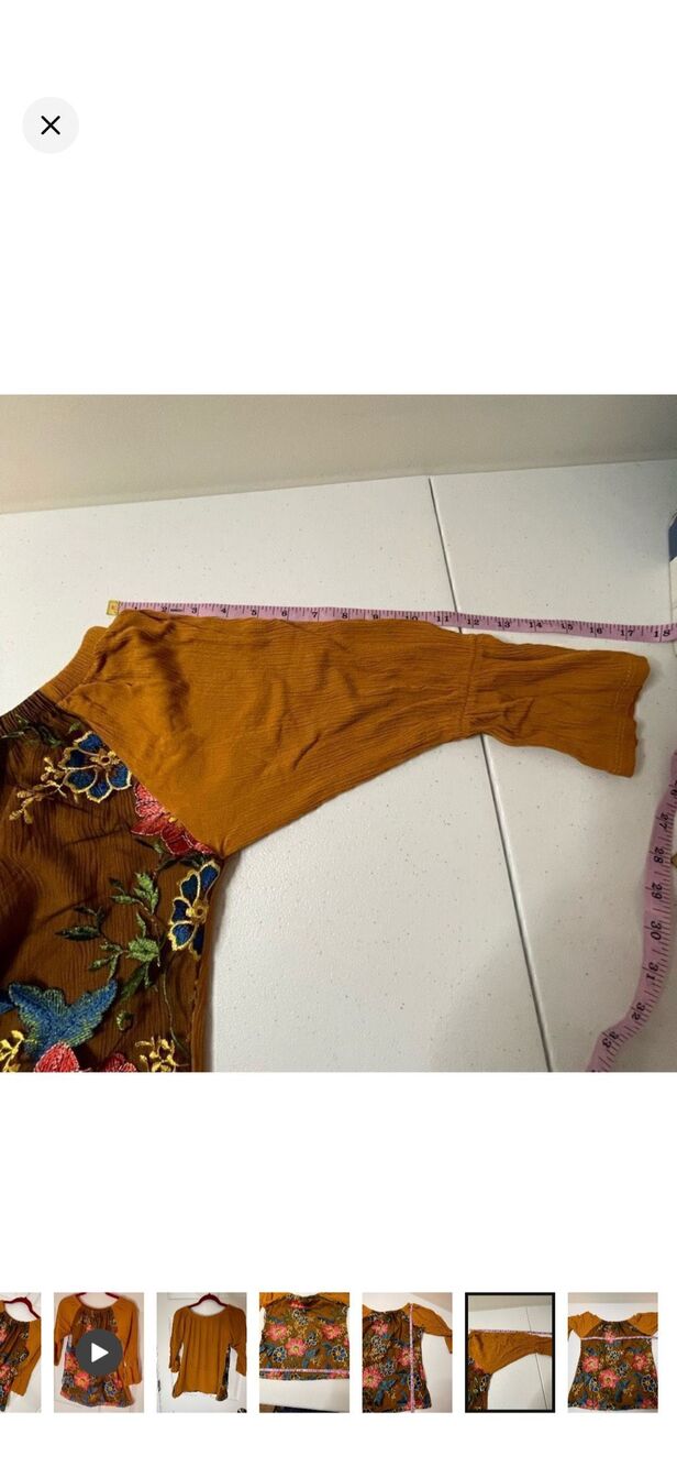 Diana Laura DL women’s floral blouse small bell sleeve embroidered - Picture 5 of 6